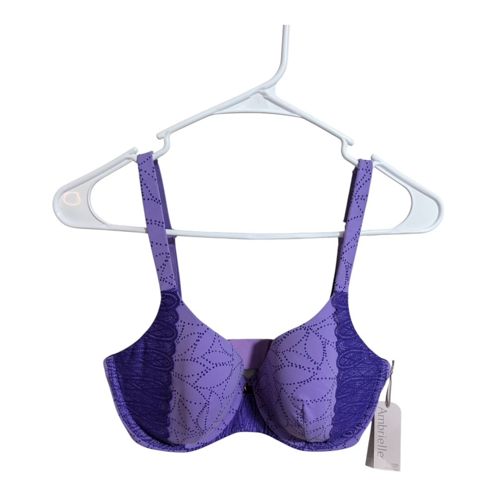 Ambrielle Women's Bra 36D Purple Lace Adjustable Straps Racerback W-263